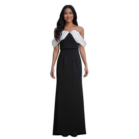 Carmen Marc Valvo Dresses & Skirts - Carmen Marc Valvo Gown 16 NWT Black White Off Shoulder Formal Dress Evening Gala